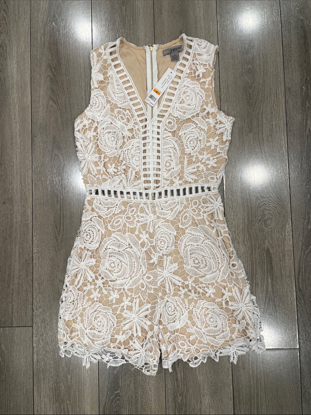 Love By Design White Lace Romper with Nude Lining